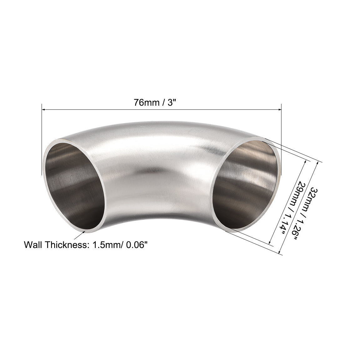 uxcell Uxcell Stainless Steel 304 Vacuum Fitting Elbow 90 Degree Polished 1.26 Inch Tube OD