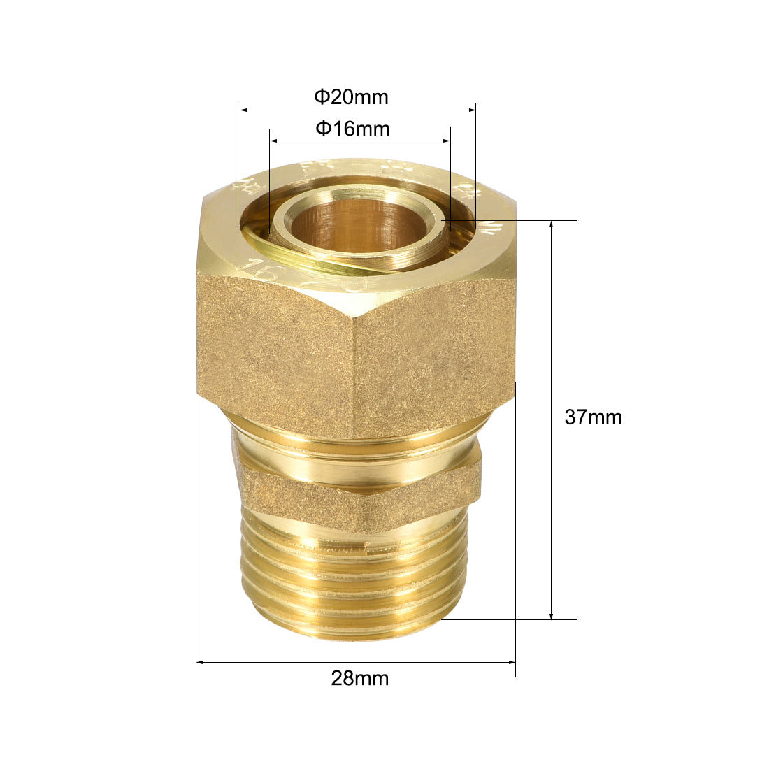 uxcell Uxcell Brass Compression Tube Fitting Connector Adapter 20mm Tube OD x 1/2 G Male Gold Tone 3pcs