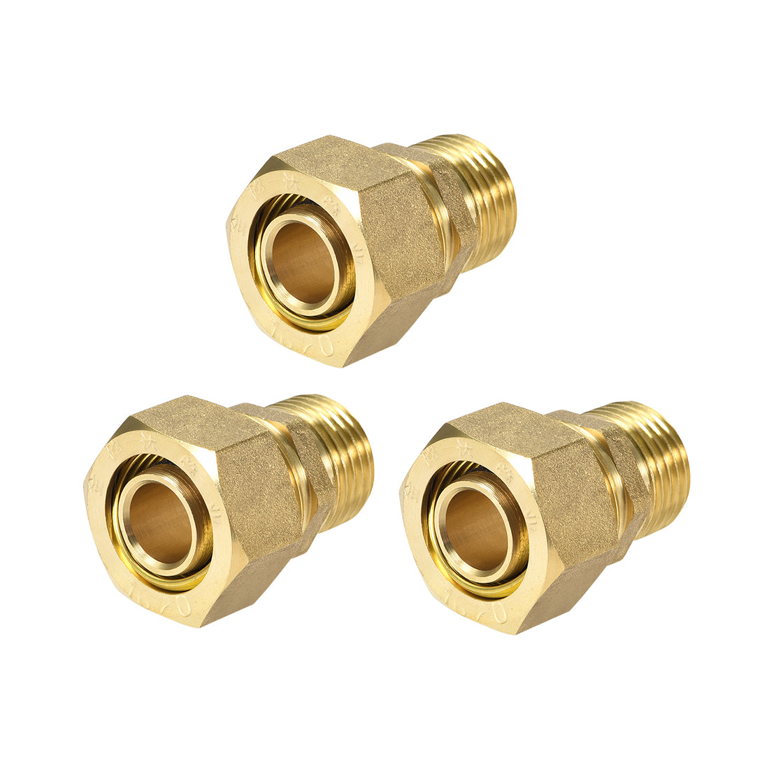 uxcell Uxcell Brass Compression Tube Fitting Connector Adapter 20mm Tube OD x 1/2 G Male Gold Tone 3pcs