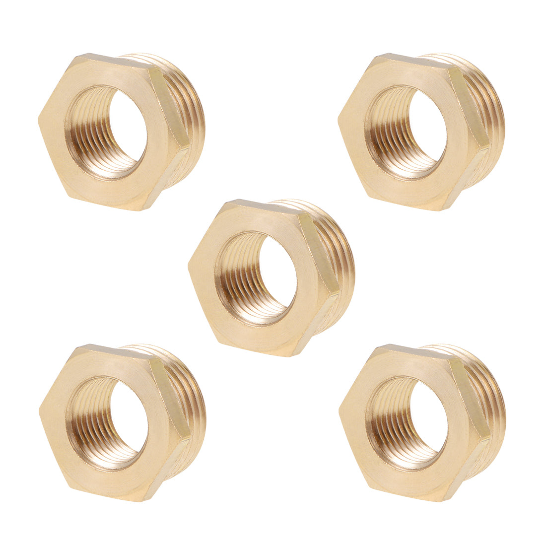 uxcell Uxcell Brass Threaded Pipe Fitting G1/2 Male x G1/4 Female Hex Bushing Adapter 5pcs