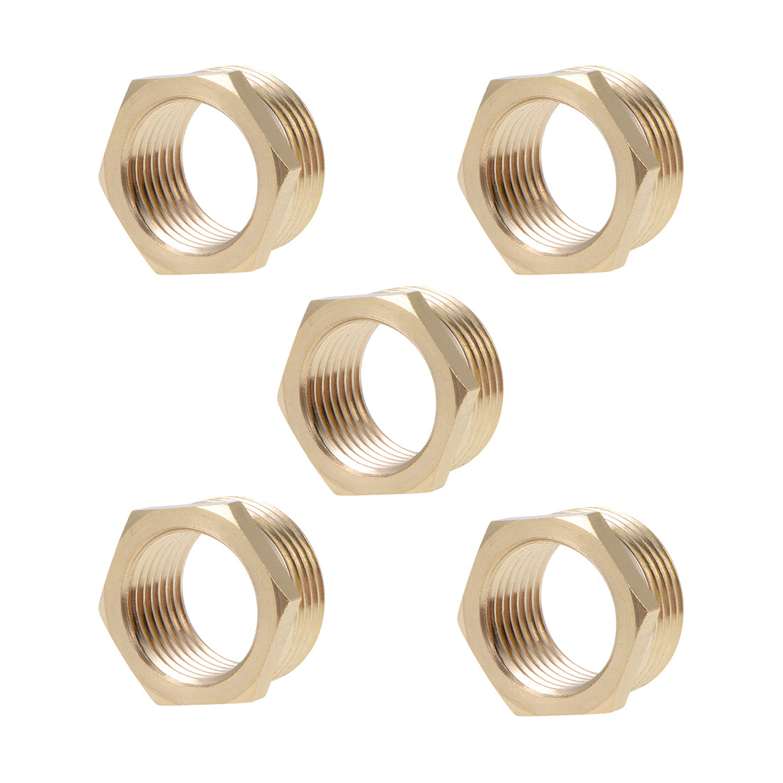 uxcell Uxcell Brass Threaded Pipe Fitting G3/4 Male x G1/2 Female Hex Bushing Adapter Connector 5Pcs