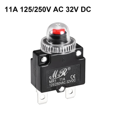 Harfington Uxcell Thermal Circuit Breakers 11A 125/250V AC 32V DC Push Button Reset Overload Protector Switch with Waterproof Cap 2 Pcs