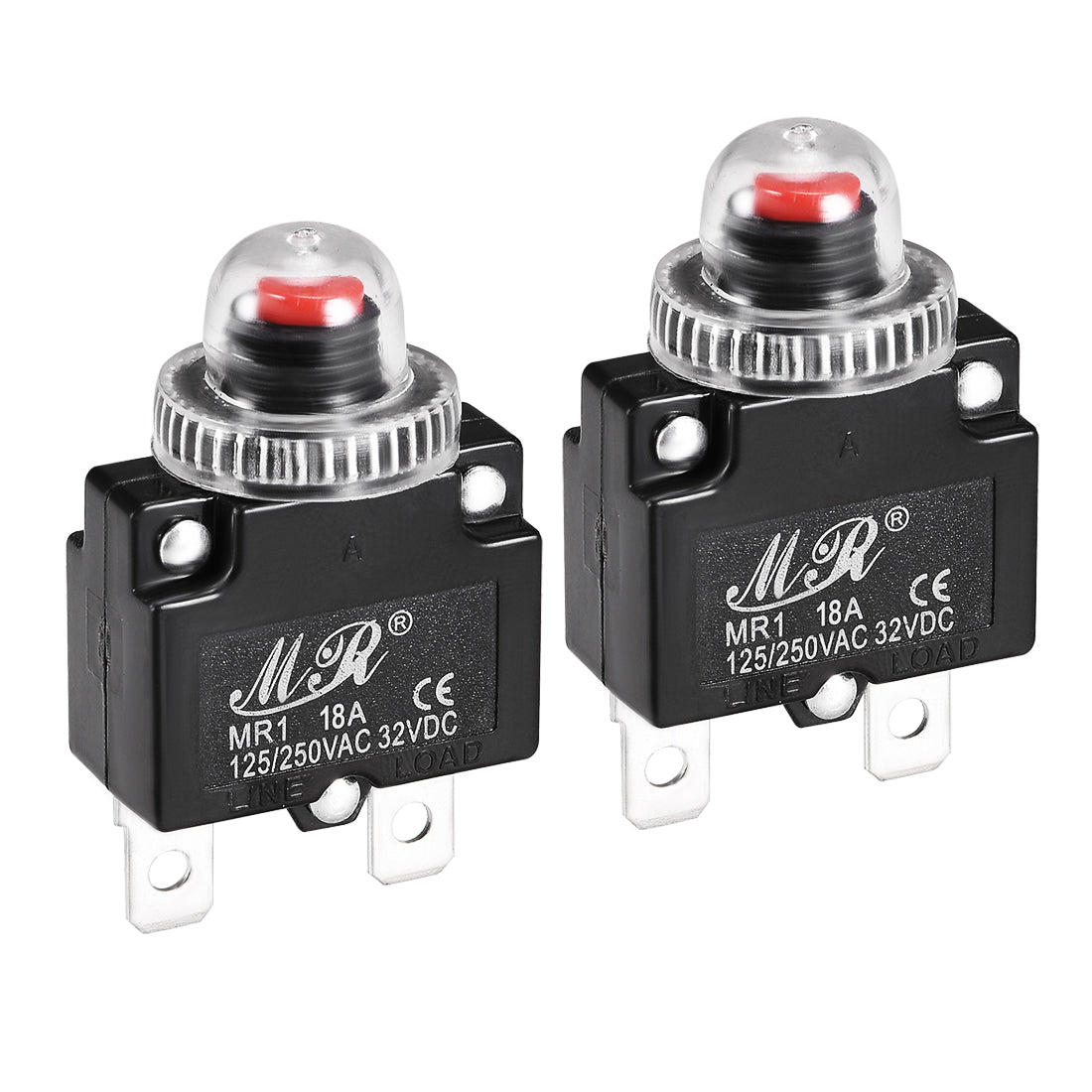 uxcell Uxcell Thermal Circuit Breakers 18A 125/250V AC 32V DC Push Button Reset Overload Protector Switch with Waterproof Cap 2 Pcs