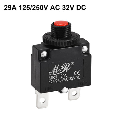 Harfington Uxcell Thermal Circuit Breakers 29A 125/250V AC 32V DC Push Button Manual Reset Overload Protector Switch 2 Pcs