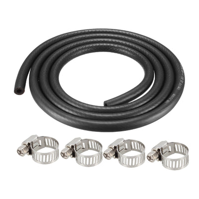 Harfington Fuel Line Fuel Hose Rubber  6mm I.D.  1.8M/5.9FT  Diesel Petrol Hose Engine Pipe Tubing with 4 Clamps