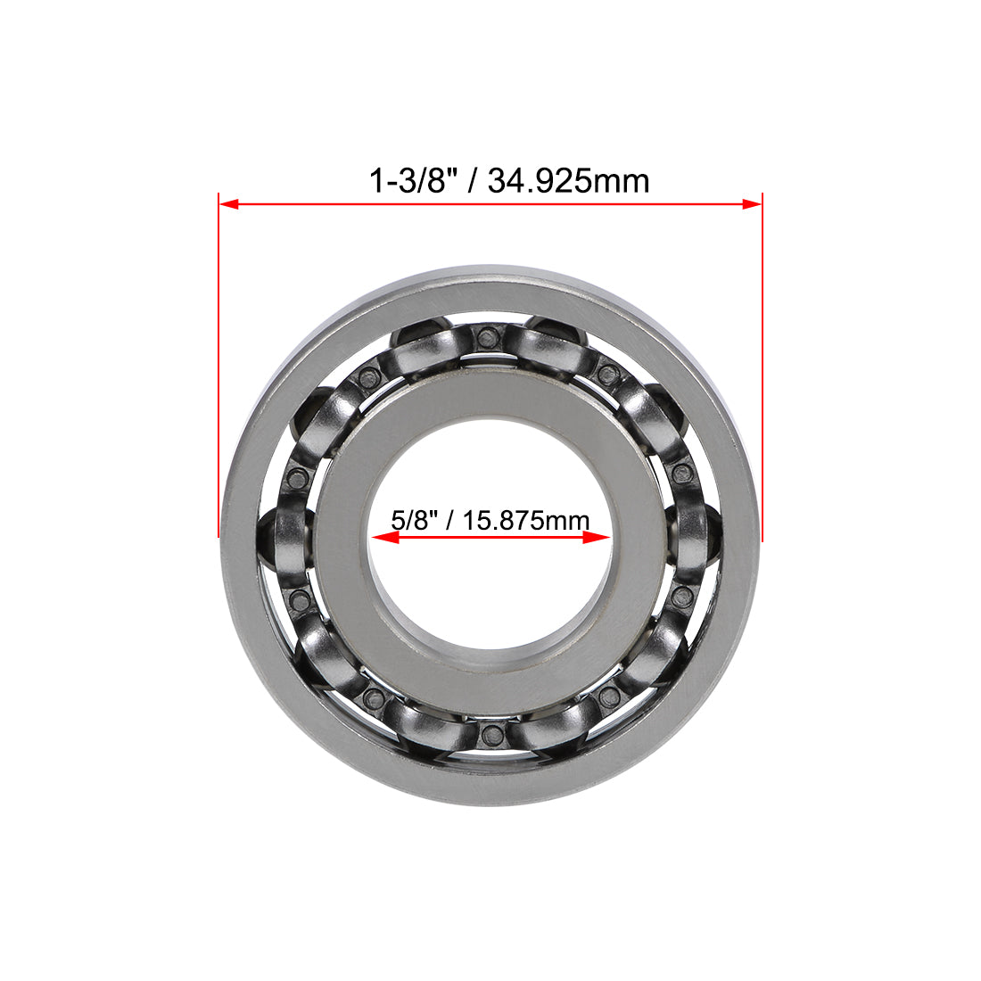 uxcell Uxcell R10 Deep Groove Ball Bearing 5/8"x1-3/8"x9/32" Open Type Chrome Bearings