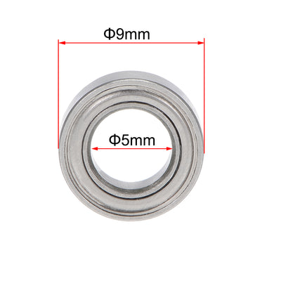 Harfington Uxcell SMR95ZZ Stainless Steel Ball Bearing 5x9x3mm Shielded MR95ZZ Bearings 5pcs