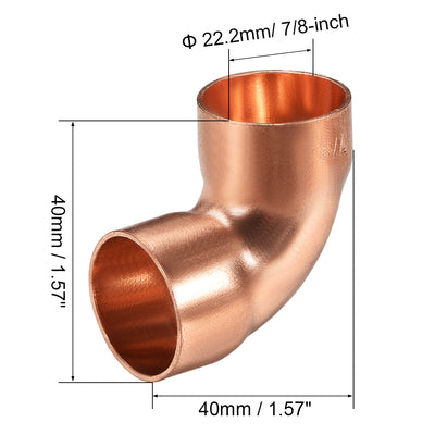 Harfington Uxcell 7/8-inch(22.2mm) ID 1mm Thick 90 Degree Copper Elbow Pipe Fitting 3pcs