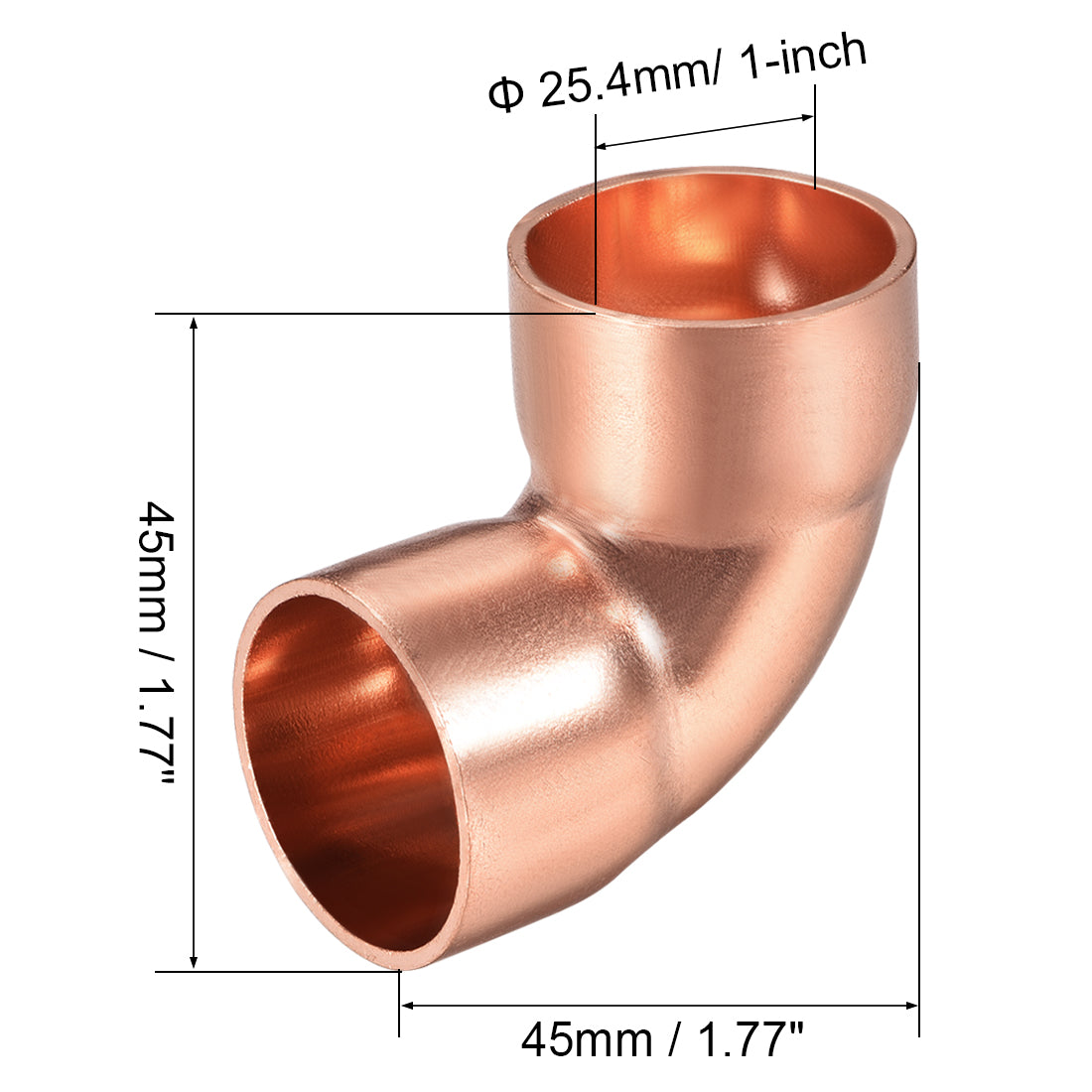 uxcell Uxcell 1-inch(25.4mm) ID 90 Degree Copper Elbow Fitting 1.5mm Thickness 3pcs
