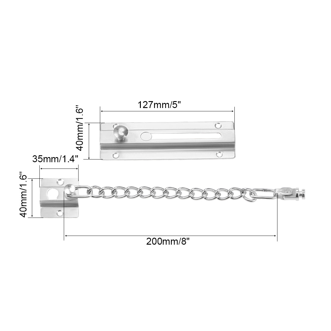 uxcell Uxcell Chain Door Guard Lock Security Safety Latch with Spring Anti-Theft Press Lock Silver