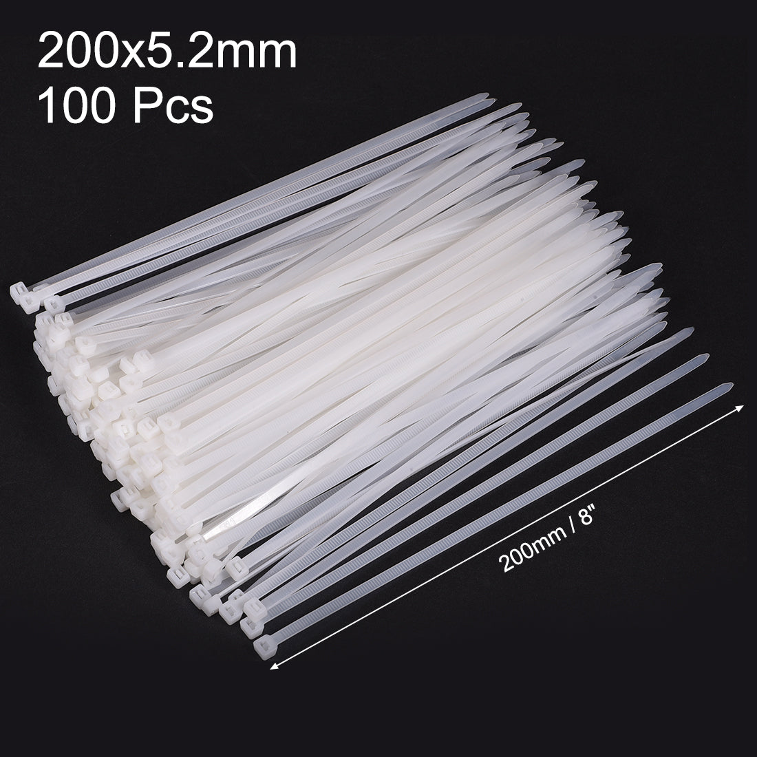 uxcell Uxcell Cable Zip Ties 200mmx5.2mm Self-Locking Nylon Tie Wraps White 100pcs