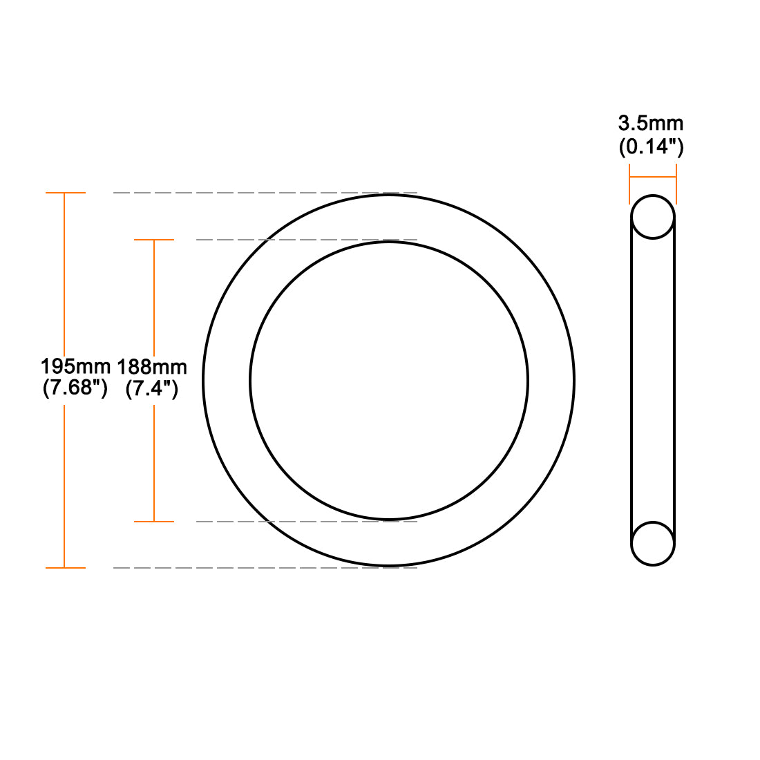 uxcell Uxcell O-Rings Nitrile Rubber 188mm x 195mm x 3.5mm Round Seal Gasket