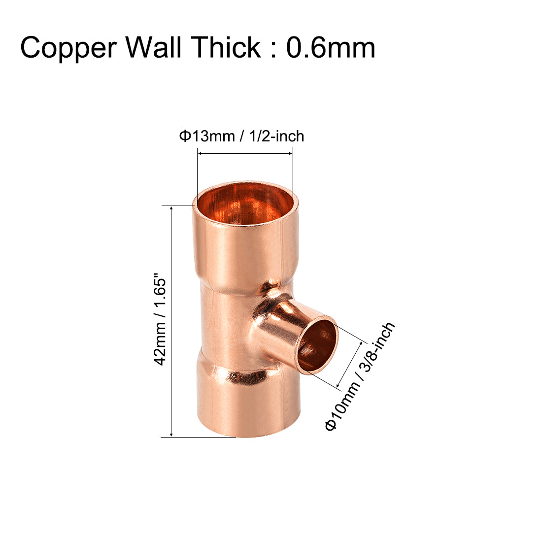uxcell Uxcell Copper Reducing, Tee Copper Pressure Pipe Fitting Connector  for Plumbing Supply and Refrigeration