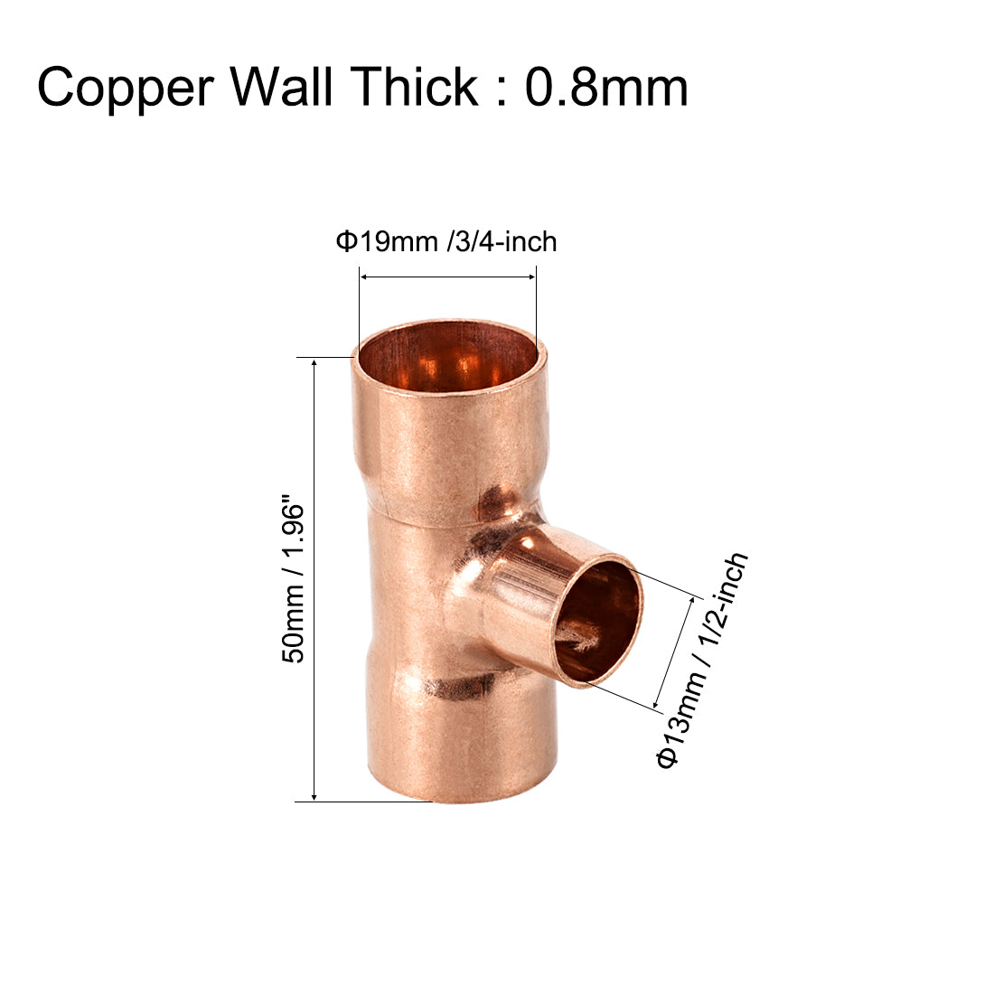 uxcell Uxcell Copper Reducing, Tee Copper Pressure Pipe Fitting Connector  for Plumbing Supply and Refrigeration