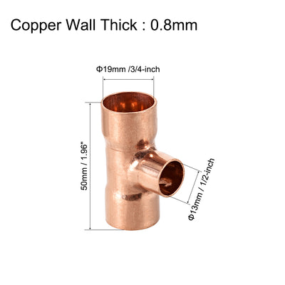 Harfington Uxcell Copper Reducing, Tee Copper Pressure Pipe Fitting Connector  for Plumbing Supply and Refrigeration
