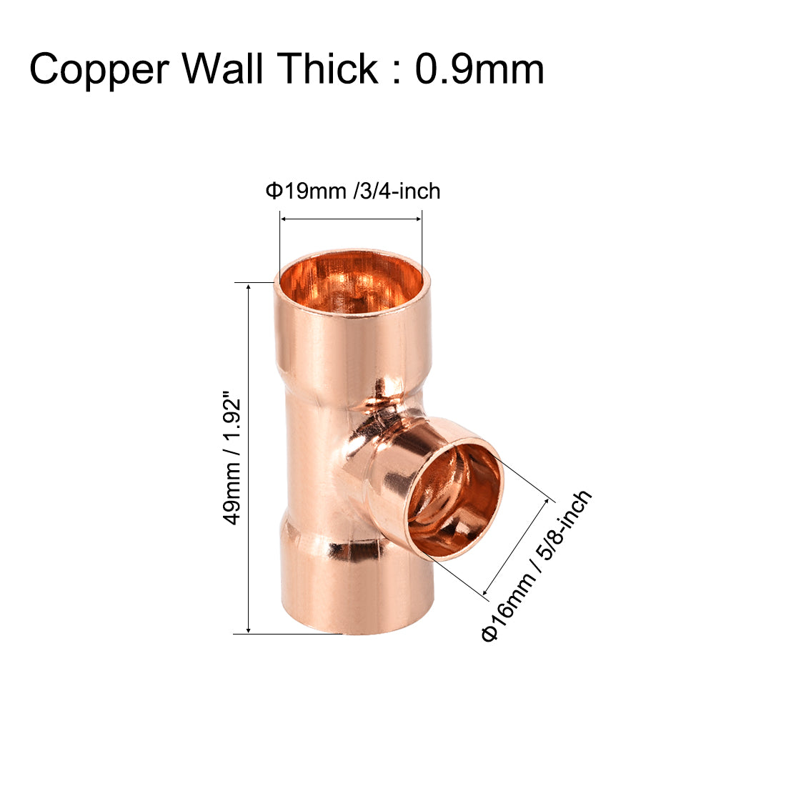 uxcell Uxcell Copper Reducing, Tee Copper Pressure Pipe Fitting Connector  for Plumbing Supply and Refrigeration