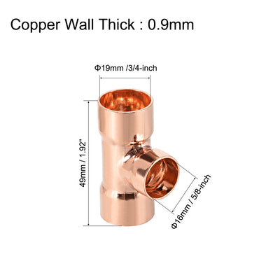 Harfington Uxcell Copper Reducing, Tee Copper Pressure Pipe Fitting Connector  for Plumbing Supply and Refrigeration