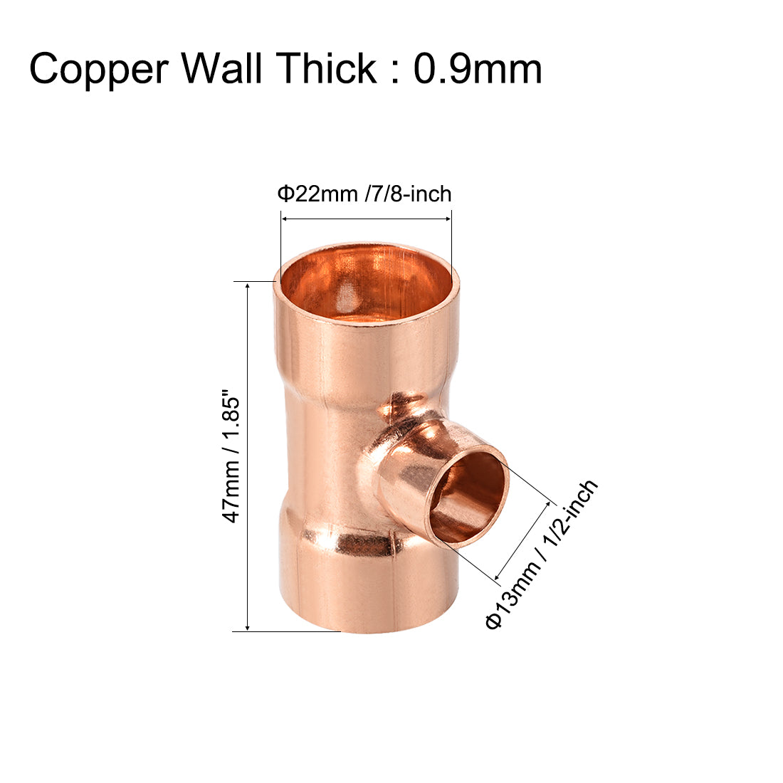 uxcell Uxcell Copper Reducing, Tee Copper Pressure Pipe Fitting Connector  for Plumbing Supply and Refrigeration
