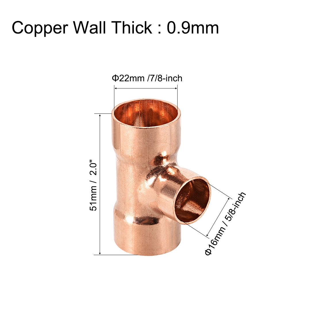 uxcell Uxcell Copper Reducing, Tee Copper Pressure Pipe Fitting Connector  for Plumbing Supply and Refrigeration