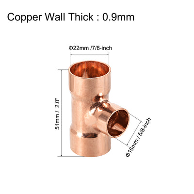 Harfington Uxcell Copper Reducing, Tee Copper Pressure Pipe Fitting Connector  for Plumbing Supply and Refrigeration