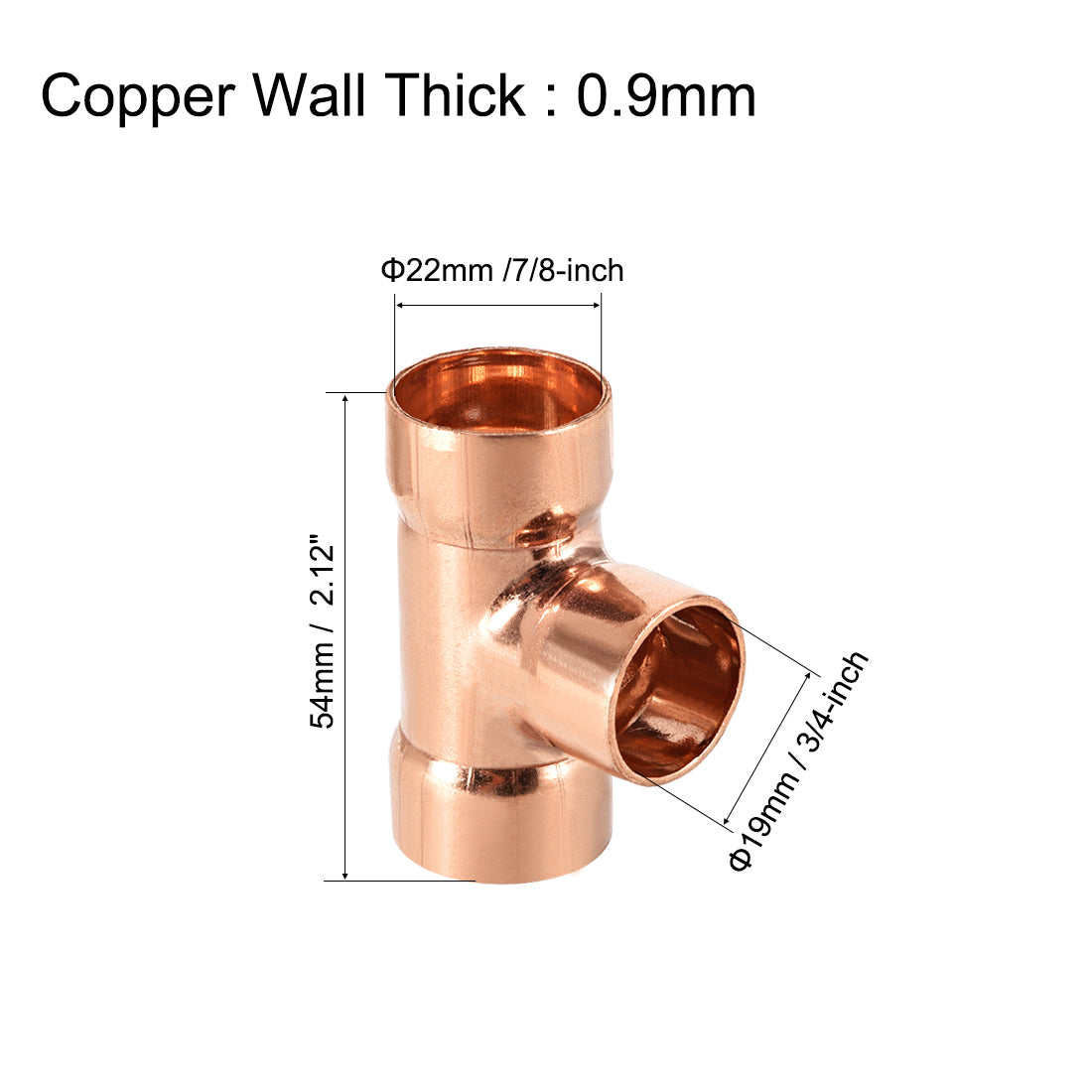 uxcell Uxcell Copper Reducing, Tee Copper Pressure Pipe Fitting Connector  for Plumbing Supply and Refrigeration