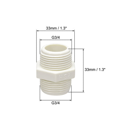 Harfington PVC Pipe Fitting Hex Nipple G3/4 x G3/4 Male Thread Adapter Connector 10pcs