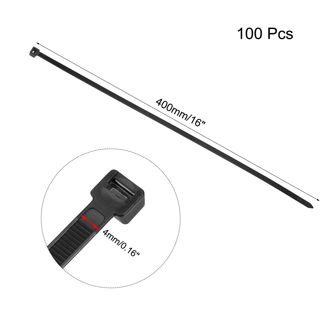 uxcell Uxcell Cable Zip Ties 400mmx4mm Self-Locking Nylon Tie Wraps Black 100pcs