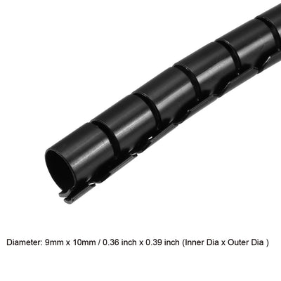 Harfington Uxcell Spiral Tube Wrap Cable Management Sleeve 9mmx10mm 2 Meters Long Black