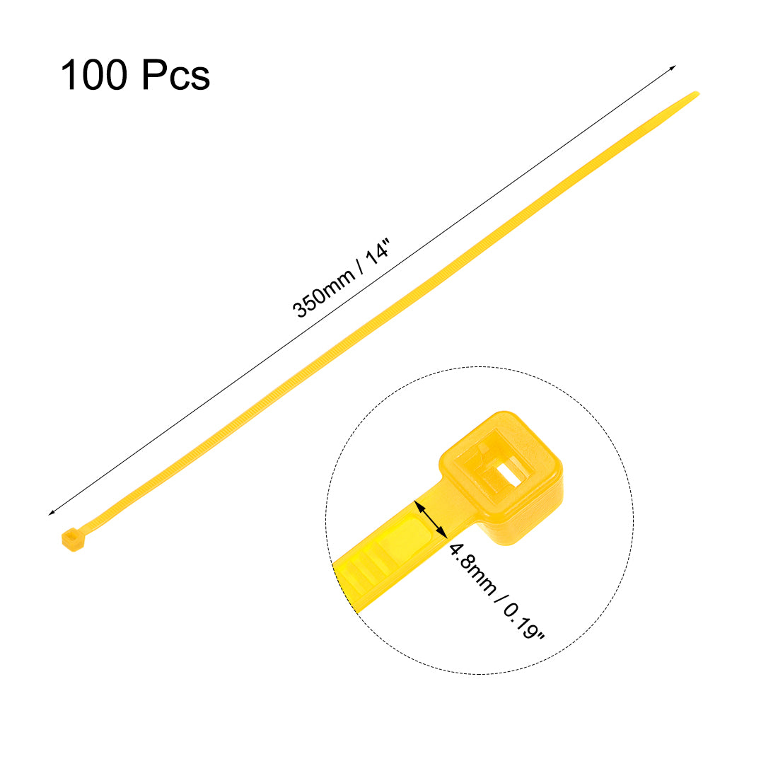 uxcell Uxcell Cable Zip Ties 350mmx4.8mm Self-Locking Nylon Tie Wraps Yellow 100pcs