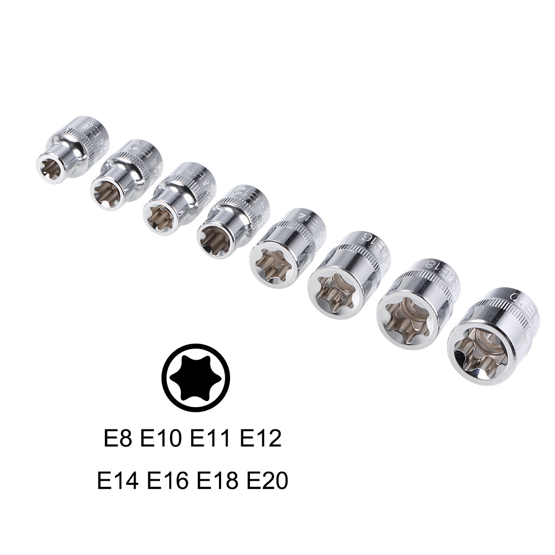 uxcell Uxcell 3/8-Inch Drive External Torx Shallow Socket Set E8 E10 E11 E12 E14 E16 E18 E20 Cr-V Steel 8 Pcs