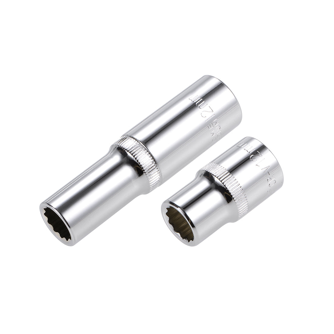 uxcell Uxcell 1/2-Inch Drive by 12mm Deep and Shallow Socket Set of 2 Pcs, Cr-V, 12-Point, Metric