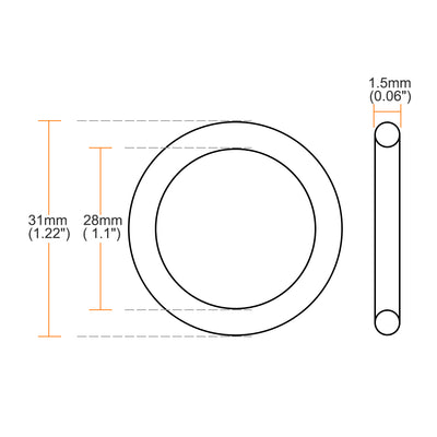 Harfington Uxcell Fluorine Rubber O Rings, 31mm OD, 28mm Inner Diameter, 1.5mm Width, Seal Gasket Green 10Pcs