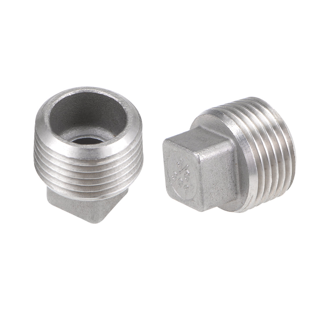 uxcell Uxcell G3/8 Male 304 Stainless Steel Cast Pipe Fitting - Square Head Cored Plug Silver Tone 2Pcs