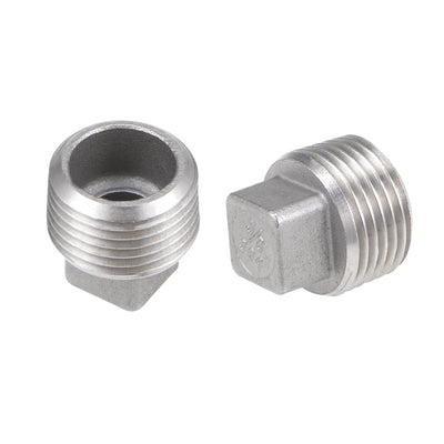 uxcell Uxcell G3/8 Male 304 Stainless Steel Cast Pipe Fitting - Square Head Cored Plug Silver Tone 2Pcs
