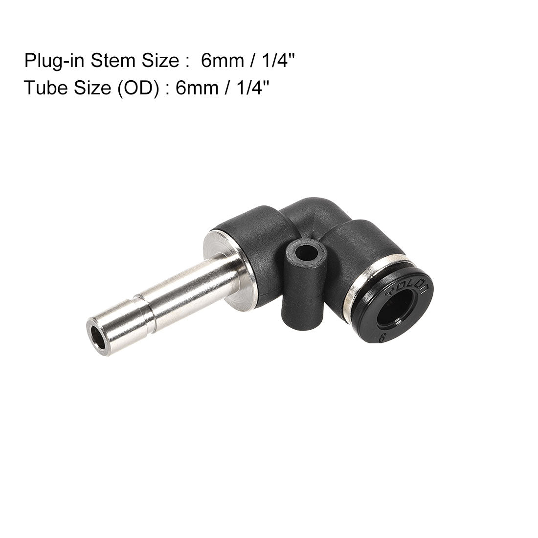 Harfington Push to Connect Tube Fitting Plug-In Elbow Pneumatic Air Push Fit Lock Fitting 6mm Tube OD x 6mm Tube Stem 2pcs