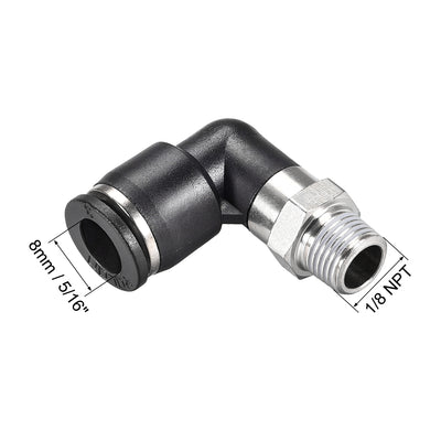 Harfington Push to Connect Tube Fitting Male Elbow 8mm Tube OD x 1/8 NPT Thread Pneumatic Air Push Fit Lock Fitting 2pcs