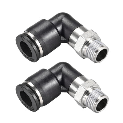 Harfington Push to Connect Tube Fitting Male Elbow 8mm Tube OD x 1/8 NPT Thread Pneumatic Air Push Fit Lock Fitting 2pcs