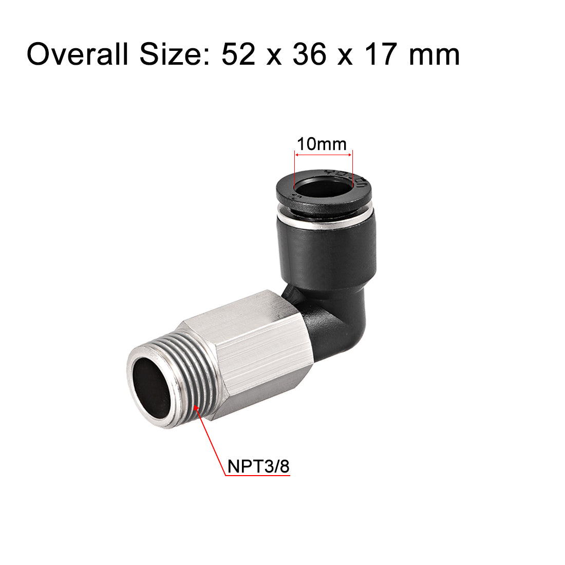 uxcell Uxcell 10mm Tube To 3/8 NPT Push Lock Elbows L Shape Air Fittings