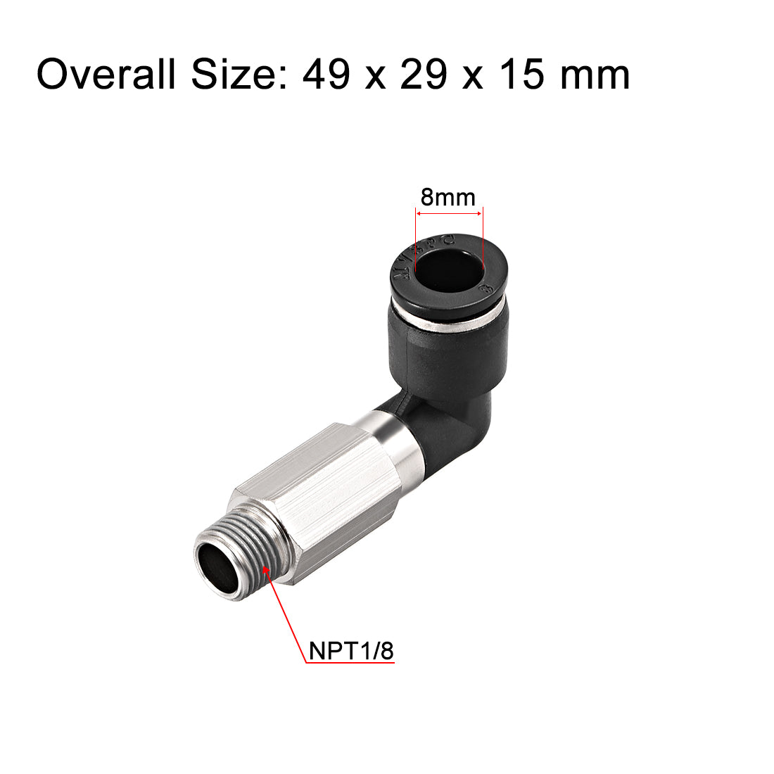 uxcell Uxcell 8mm Tube to 1/8 NPT Push Lock Elbows L Shape Air Fittings