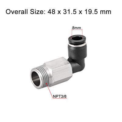 Harfington Uxcell 8mm Tube To 3/8 NPT Push Lock Elbows L Shape Air Fittings 2pcs