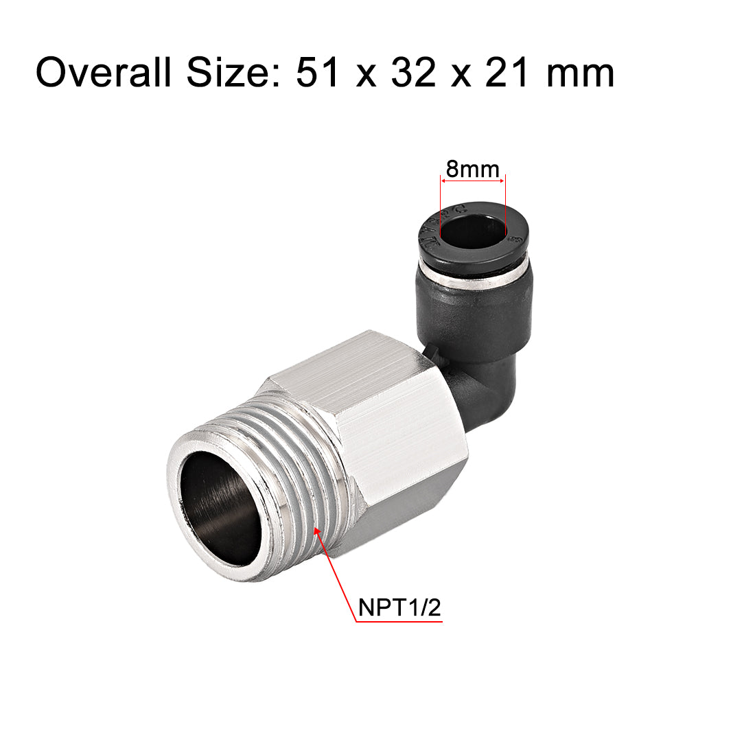 uxcell Uxcell 8mm Tube To 1/2 NPT Push Lock Elbows L Shape Air Fittings