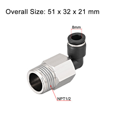 Harfington 8mm Tube To 1/2 NPT Push Lock Elbows L Shape Air Fittings 2pcs