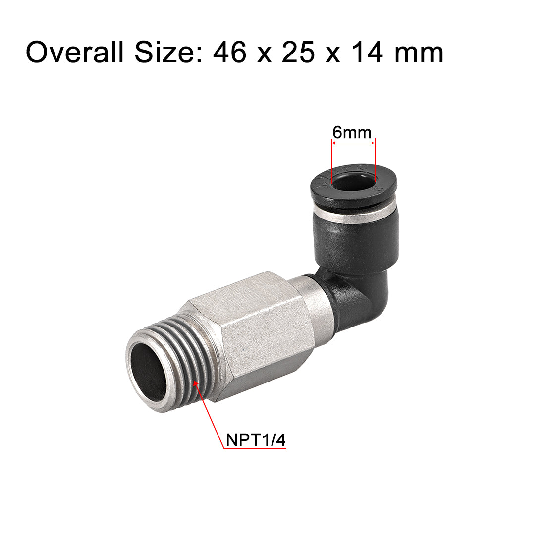 Harfington 6mm Tube To 1/4 NPT Push Lock Elbows L Shape Air Fittings