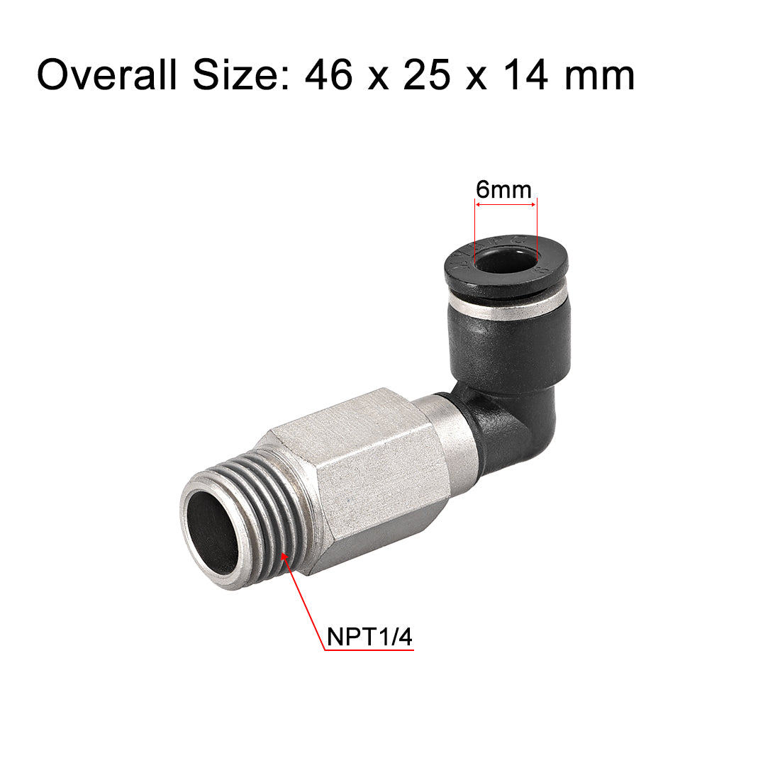 Harfington 6mm Tube To 1/4 NPT Push Lock Elbows L Shape Air Fittings 2pcs
