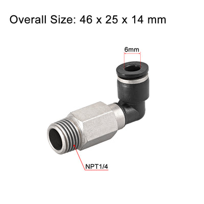 Harfington 6mm Tube To 1/4 NPT Push Lock Elbows L Shape Air Fittings 2pcs