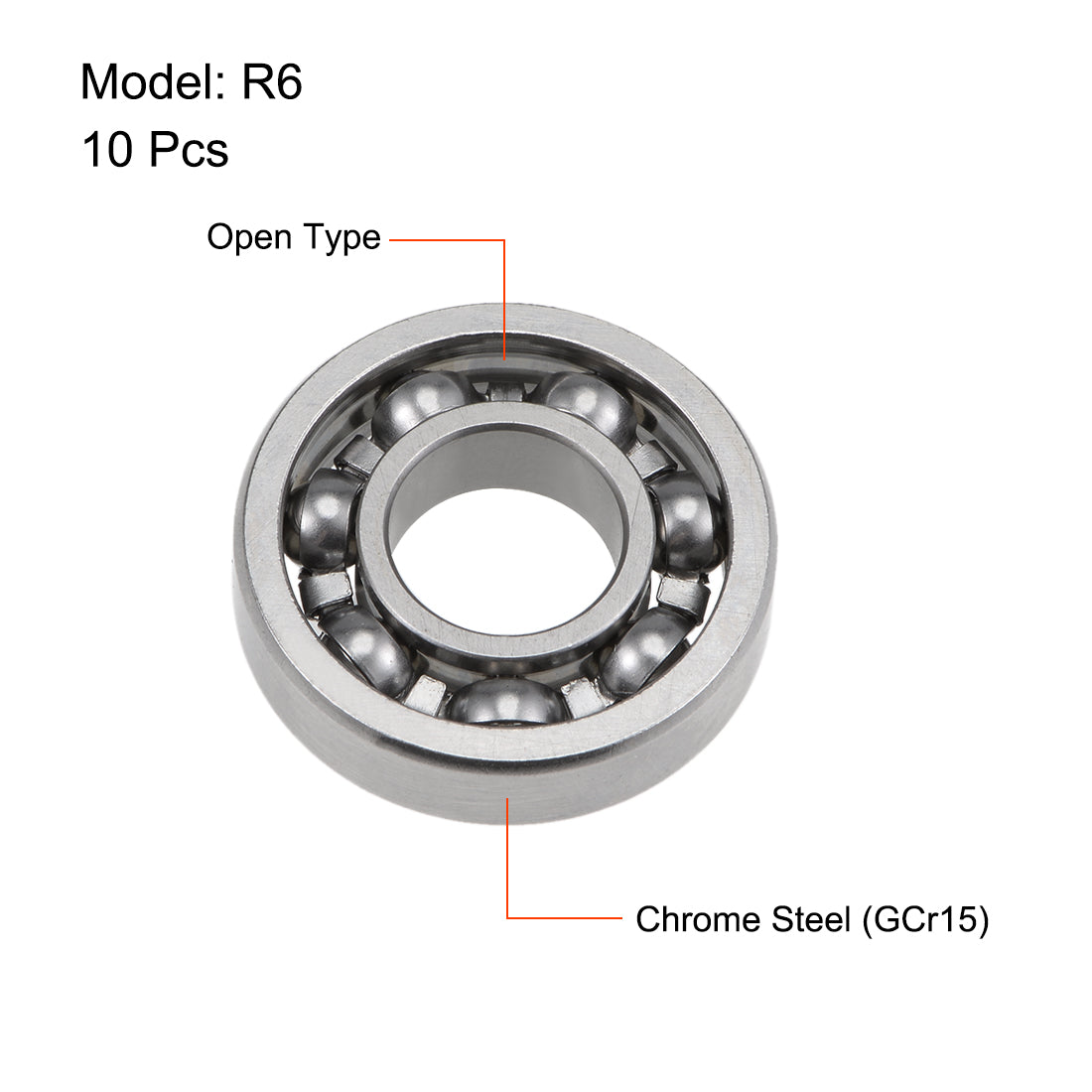 uxcell Uxcell R6 Deep Groove Ball Bearing 3/8"x7/8"x7/32" Open Type Z2 Lever Bearings 10pcs