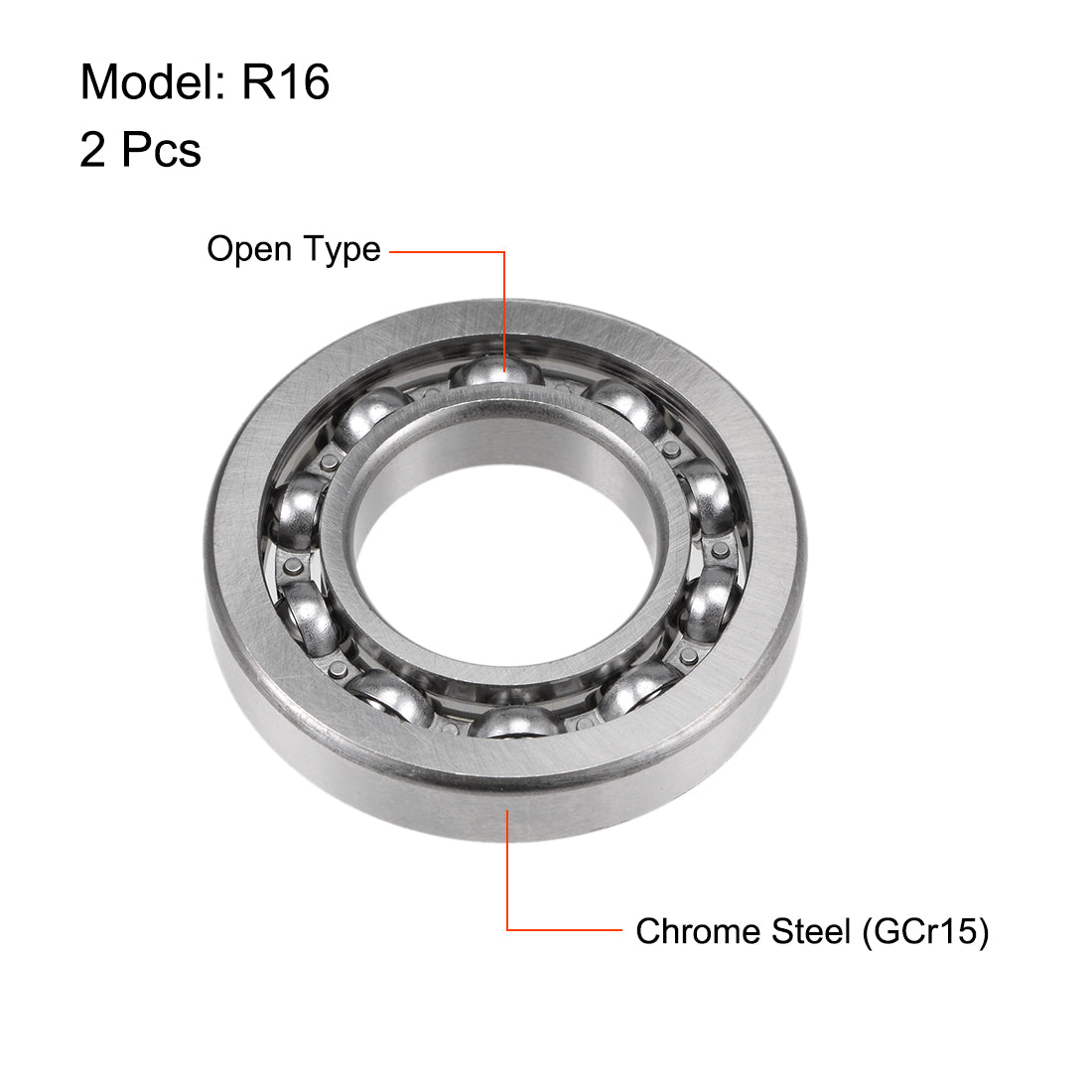 uxcell Uxcell R16 Deep Groove Ball Bearing 1"x2"x3/8" Open Type Z2 Lever Bearings 2pcs