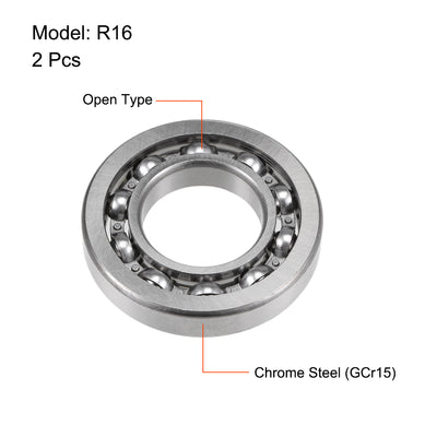 Harfington Uxcell R16 Deep Groove Ball Bearing 1"x2"x3/8" Open Type Z2 Lever Bearings 2pcs