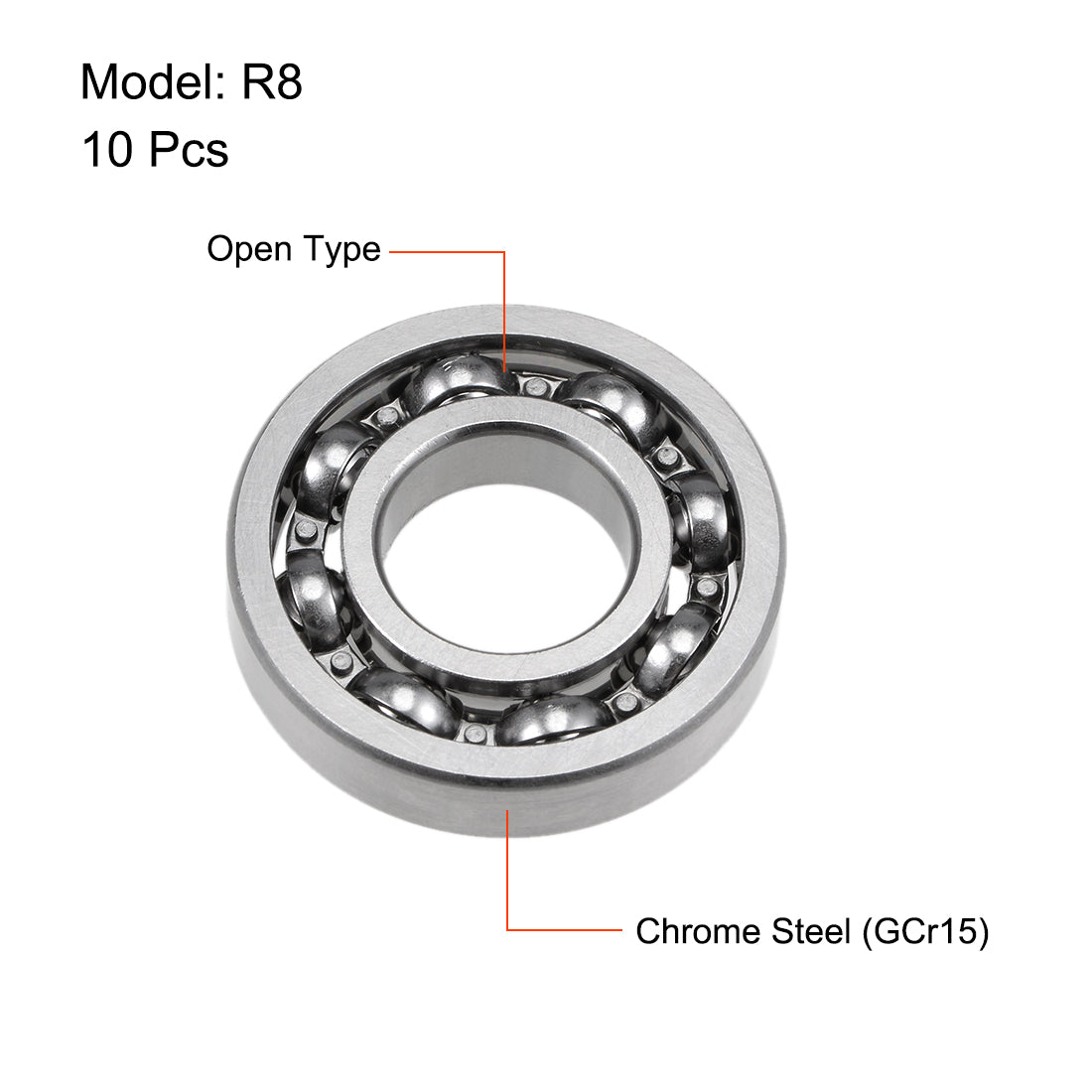 uxcell Uxcell R8 Deep Groove Ball Bearings 1/2"x1-1/8"x1/4" Open Type Chrome Steel Z2 10pcs