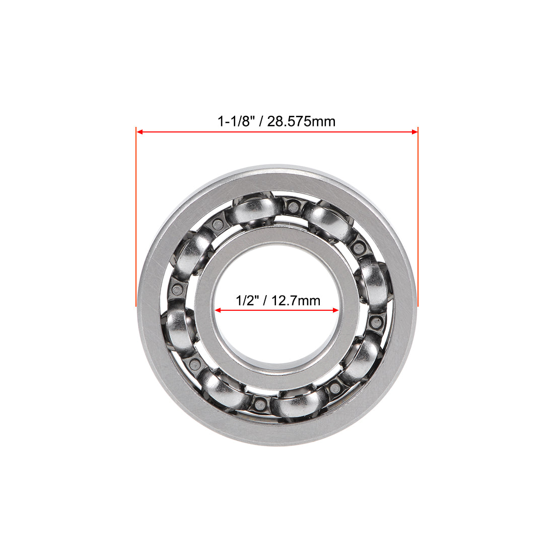 uxcell Uxcell R8 Deep Groove Ball Bearings 1/2"x1-1/8"x1/4" Open Type Chrome Steel Z2 10pcs